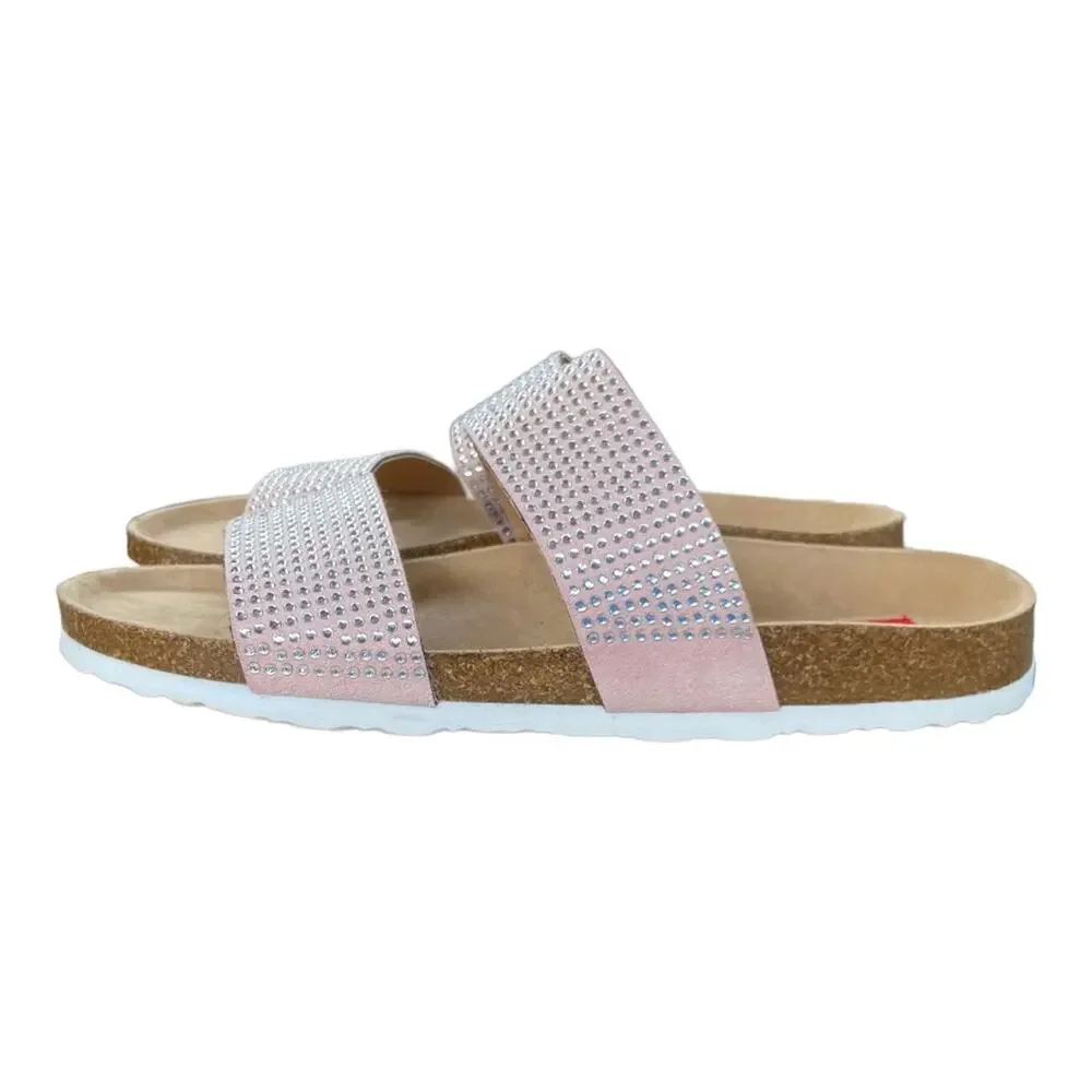 UNIONBAY Momo Slide Pink Rhinestone Double Strap  Women’s Size 8